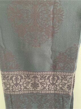 Elegant Floral Jacquard Wrap Scarf - Teal and Taupe